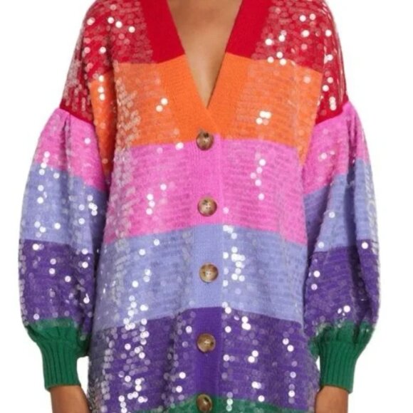 Farm rio Colorblocked Sequin-Embroidered Cardigan Size M NWT - Picture 1 of 1
